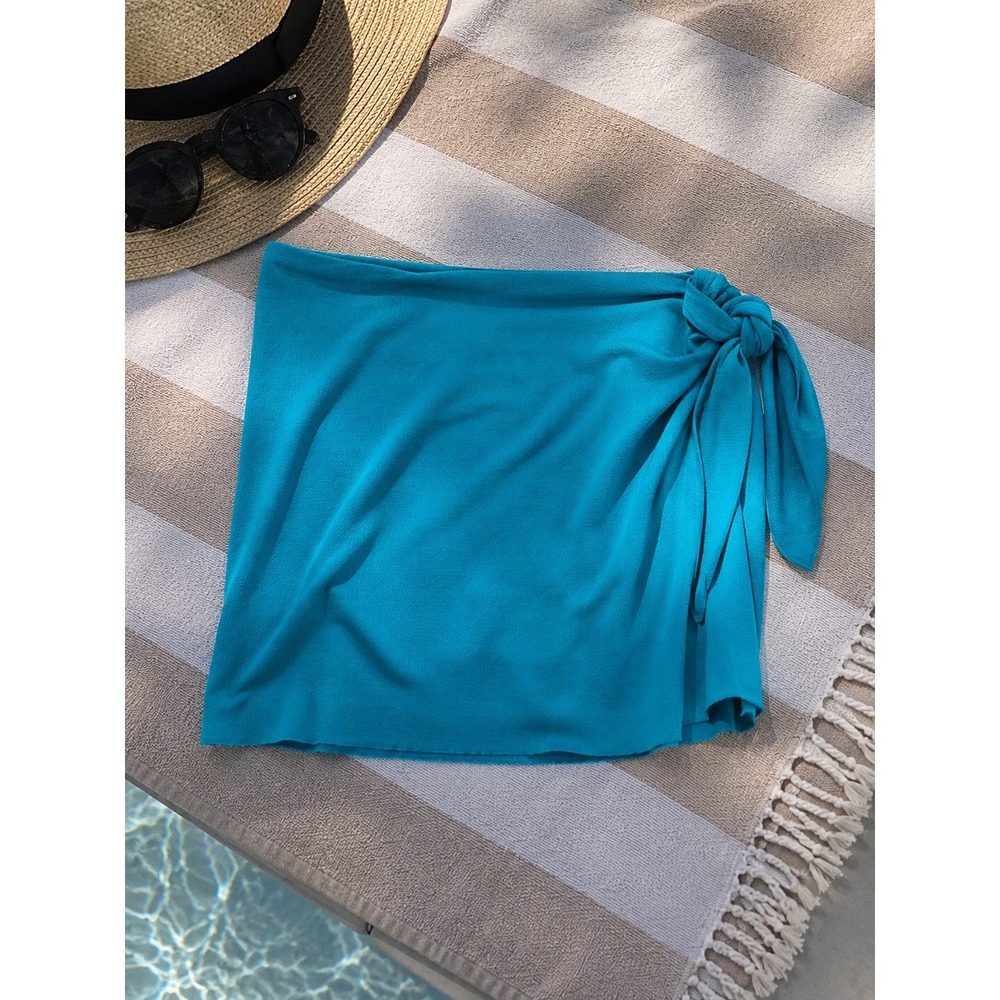 Le Cove Turquoise Teal Textured Sarong Swim Wrap Cover Up Skirt Size Large